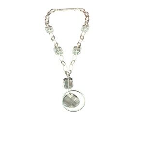 Avon long circle pendent Silver and clear  Crystal beads Necklace NIB vintage
